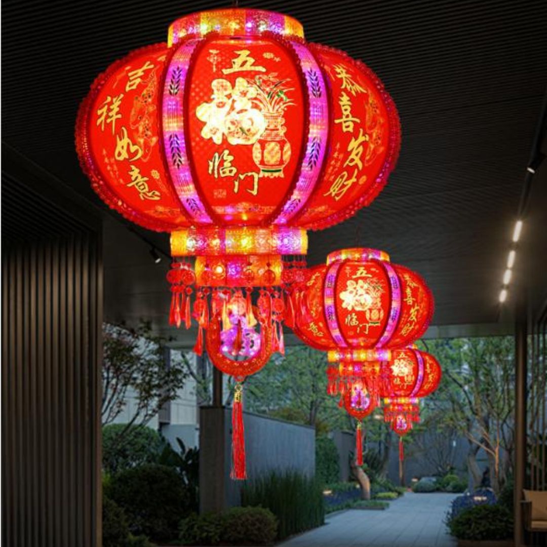 Đèn lồng hội an tự xoay 360 có đèn led nhấp nháy rực rỡ DL02 Kích thước 80cm