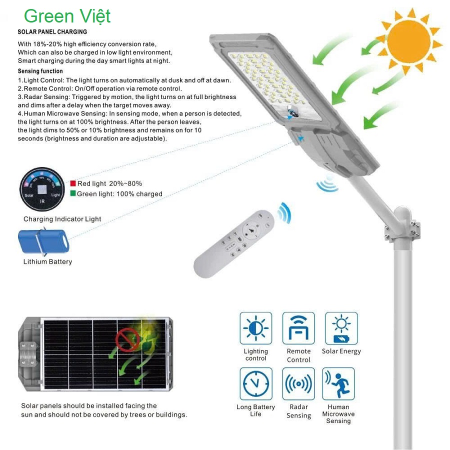 Đèn năng lượng mặt trời pin liền 1000w LT-1000 Cảm biến chuyển động