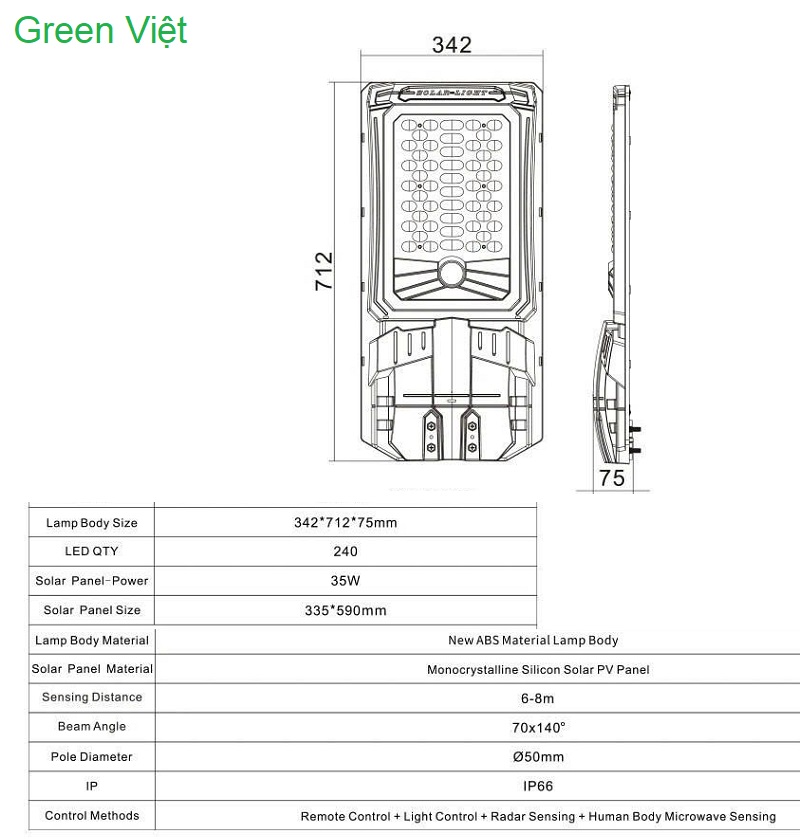 Đèn năng lượng mặt trời pin liền 1000w LT-1000 Cảm biến chuyển động