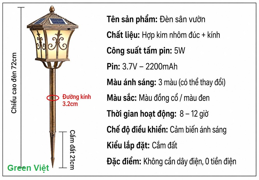 Đèn năng lượng mặt trời trang trí sân vườn TTSV121