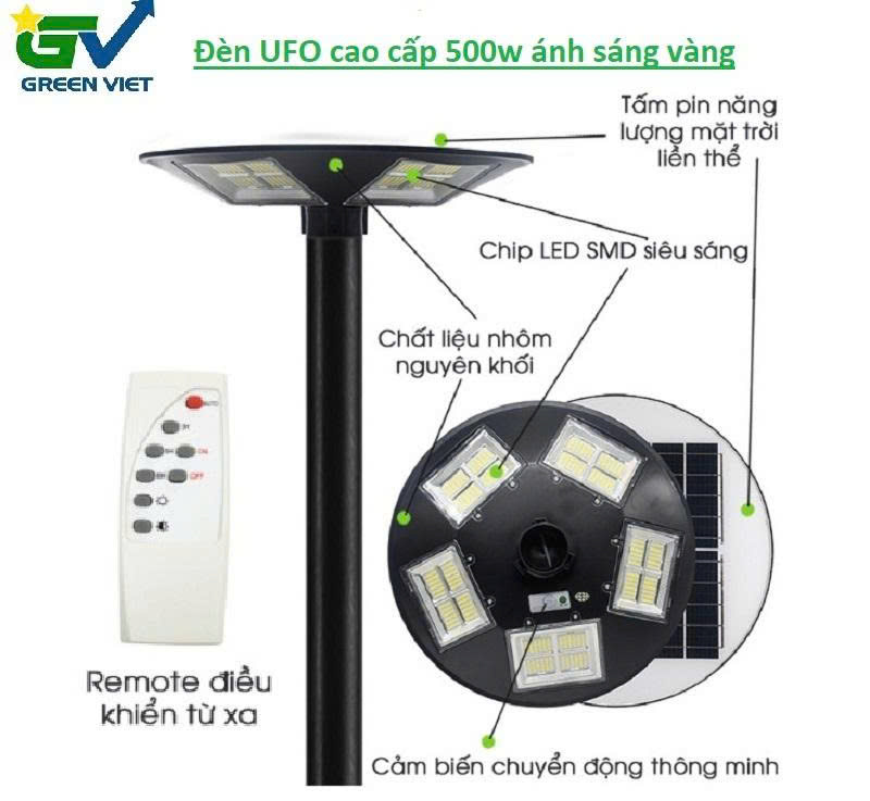 Đèn năng lượng mặt trời UFO 500w UFO-500S ánh sáng vàng