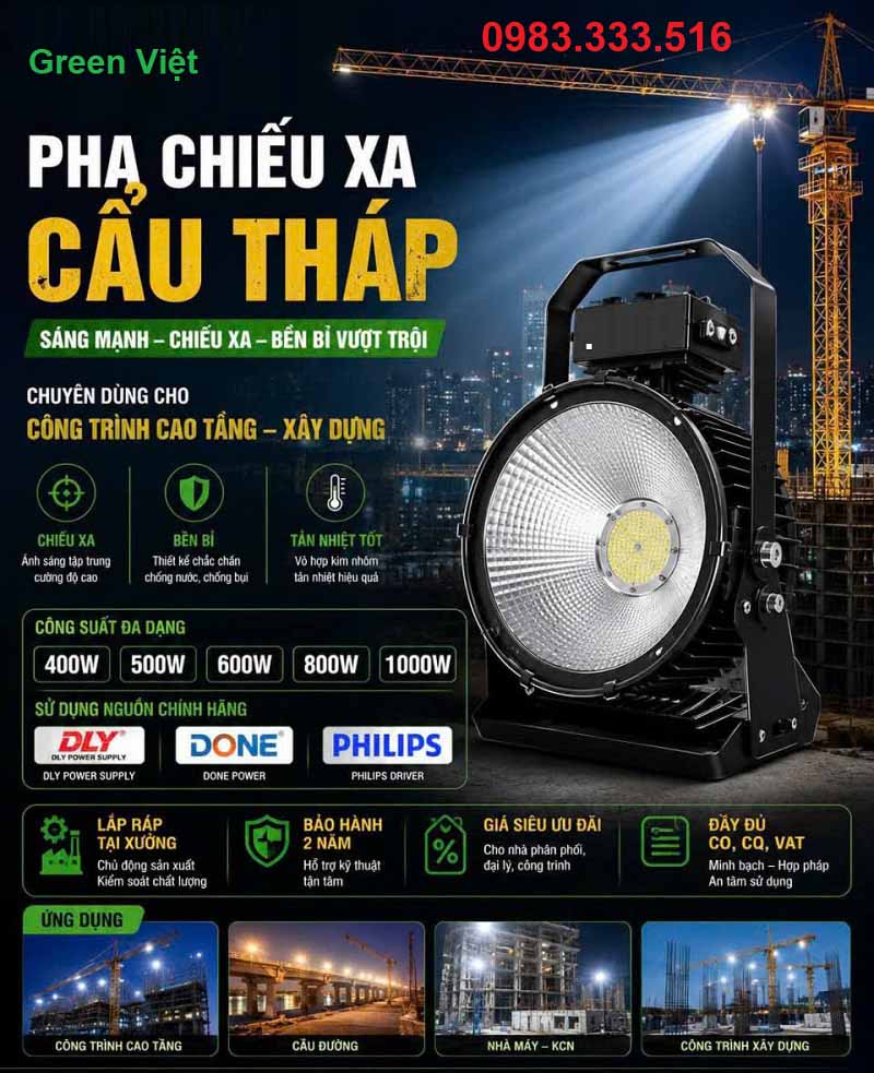 Đèn Pha Led Cẩu Tháp 200W
