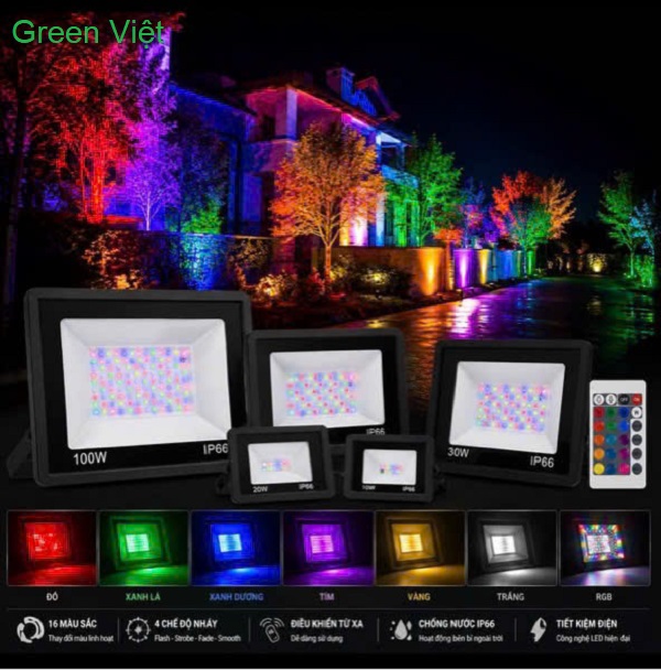 Đèn Pha Led Nhiều Màu RGB 10W, 20W, 30W, 50W đến 100W