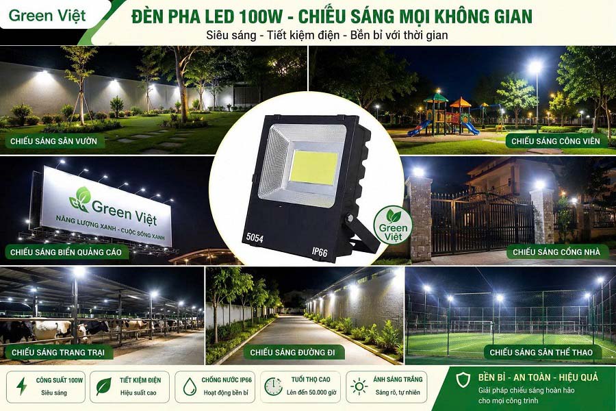 Đèn pha led chiếu xa 100w - Pha điện 220V GV100W