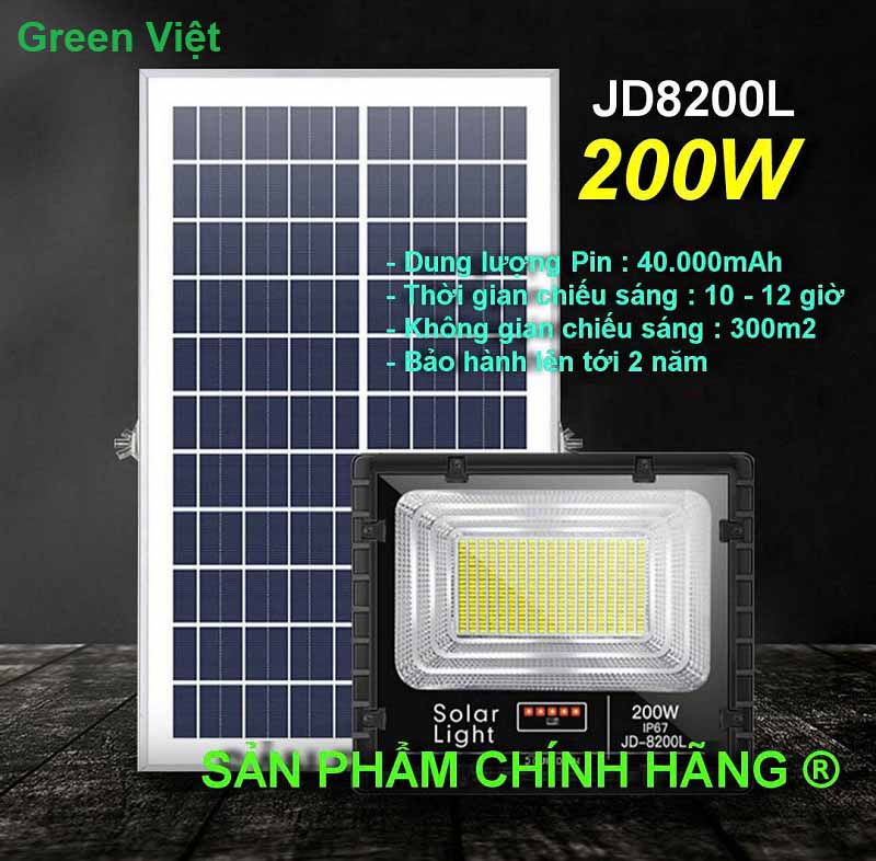 Đèn Pha Năng Lượng Mặt Trời 200w JD-8200