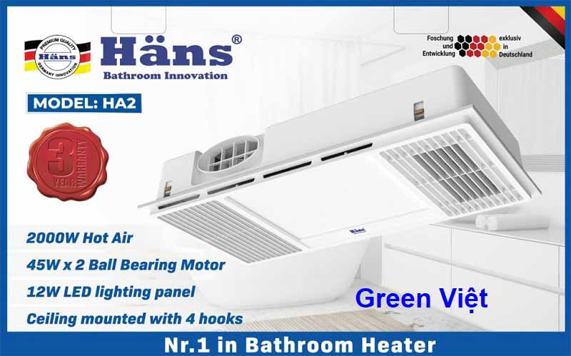 Đèn Sưởi Âm Nhà Tắm Công Nghệ Đức HA2 Âm Trần Mới Nhất