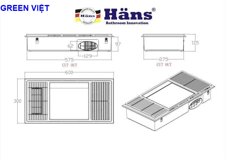 Đèn Sưởi Âm Trần Hans Ha2 4 Trong 1