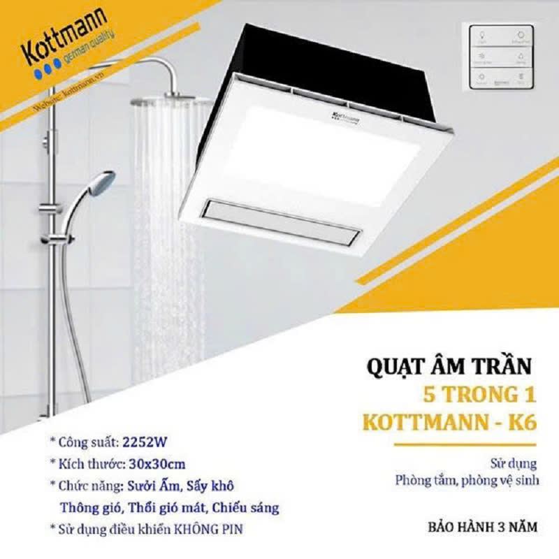 Quạt Sưởi Nhà Tắm Âm Trần Đa Năng Kottmann K6