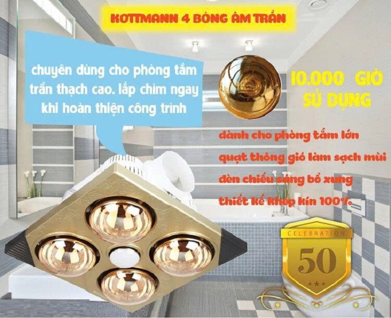 Đèn sưởi nhà tắm âm trần 4 bóng GV4B