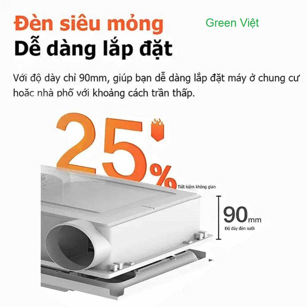 Đèn Sưởi Nhà Tắm Green Việt KV8 Âm Trần 5 Chức Năng Trong 1