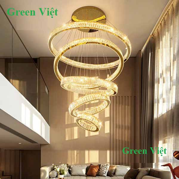 Đèn chùm pha lê sang trọng quý tộc 5 vòng DCPLQ05 trang trí thông tầng