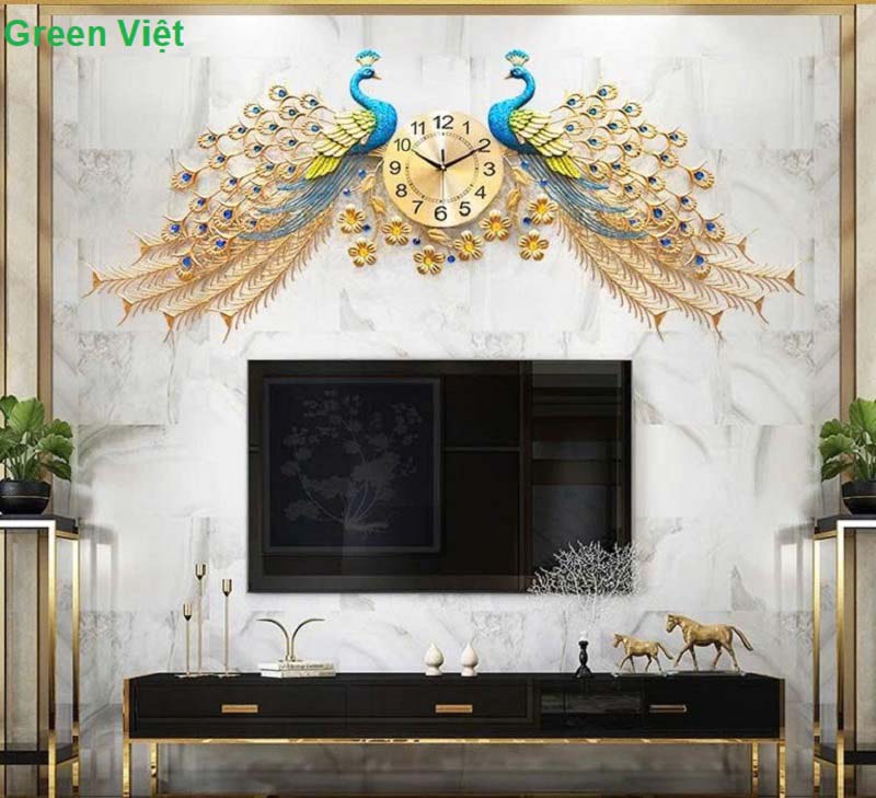 Đồng Hồ Treo Tường Con Chim Công Khổng Tước 266 Nghệ Thuật Cao Cấp cỡ lớn