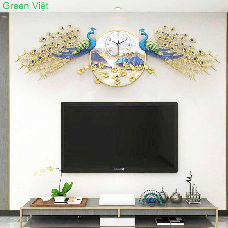 Đồng hồ treo tường nghệ thuật chim công đôi K698