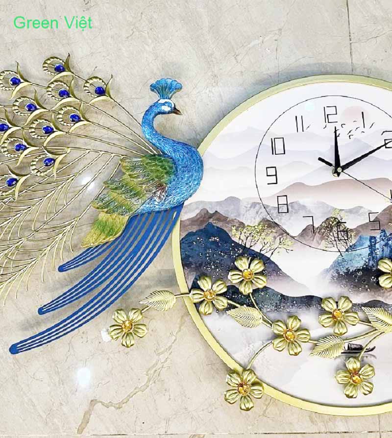 Đồng hồ treo tường nghệ thuật chim công đôi K698