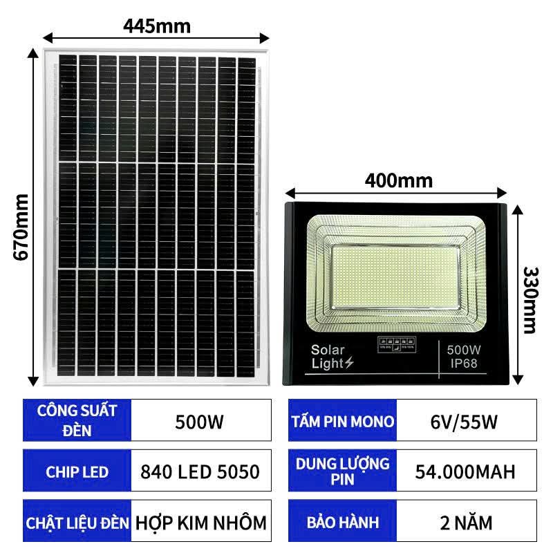 Đèn Pha Năng Lượng Mặt Trời 500W P500 Cao Cấp