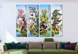 Tranh nghệ thuật 3D bốn tấm cao cấp - Tranh Bộ Tứ quý