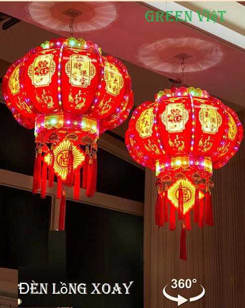 Đèn lồng hội an tự xoay 360 có đèn led nhấp nháy rực rỡ DL02 Kích thước 80cm