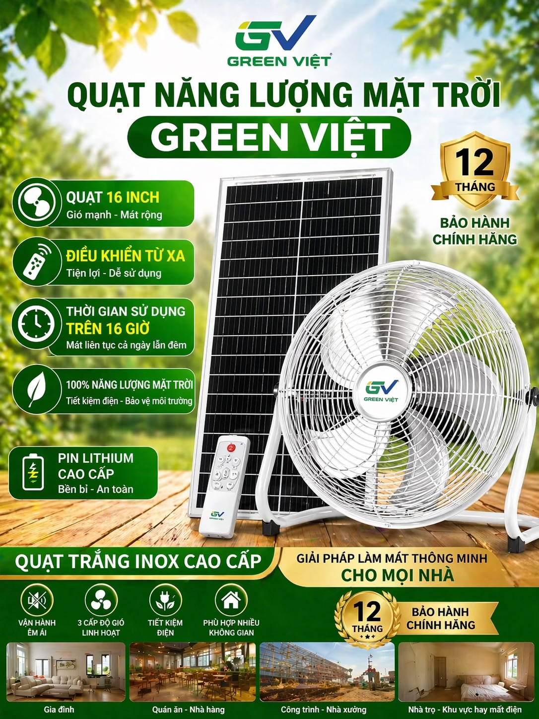Quạt Sàn Năng Lượng Mặt Trời QSNL09 Có Khiển