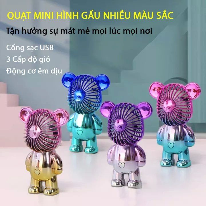 Quạt tích điện mini - Quạt gấu Bearbrick Sạc USB QTD-02