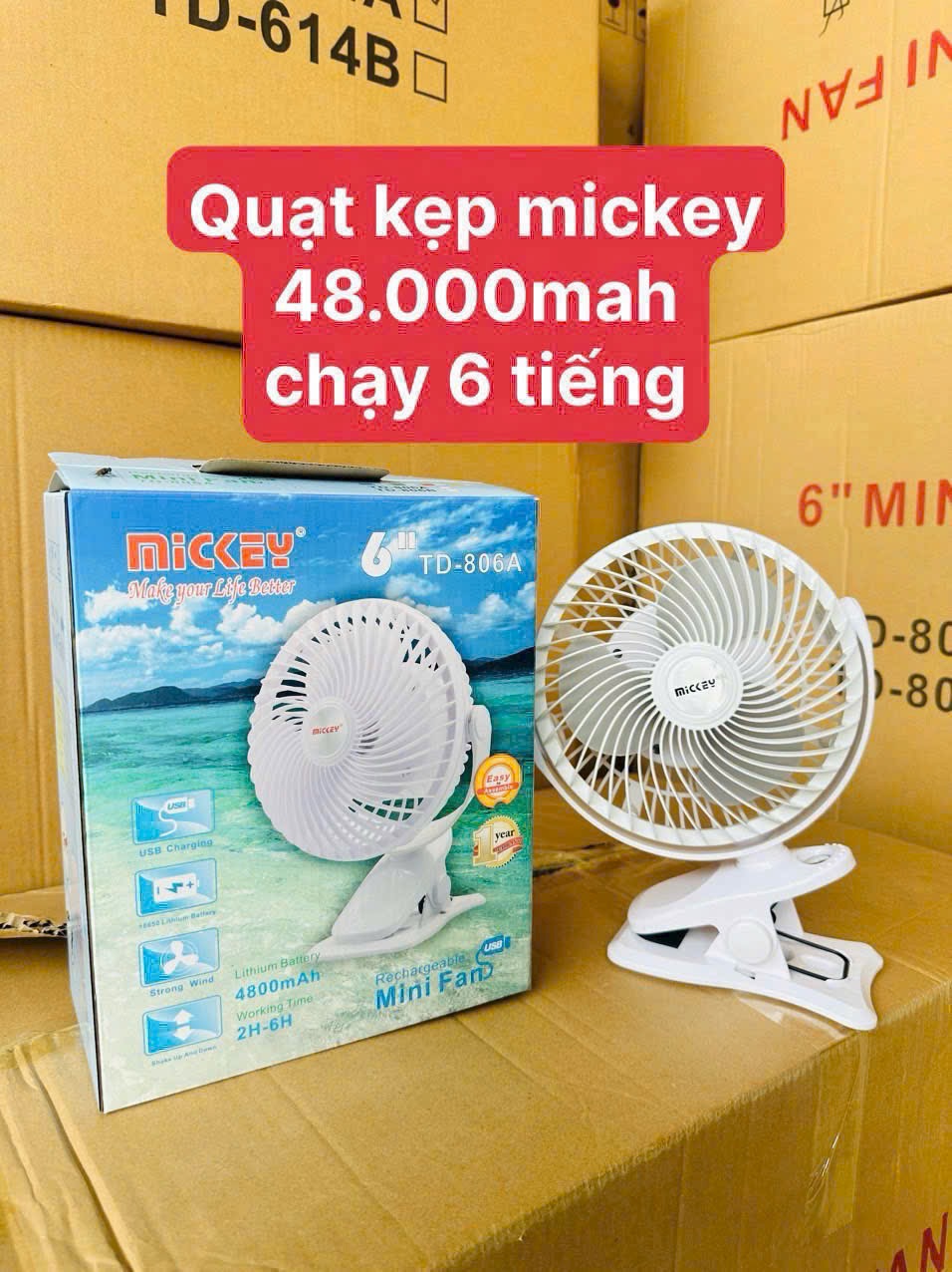 Quạt tích điện mini Sạc USB QTD-04