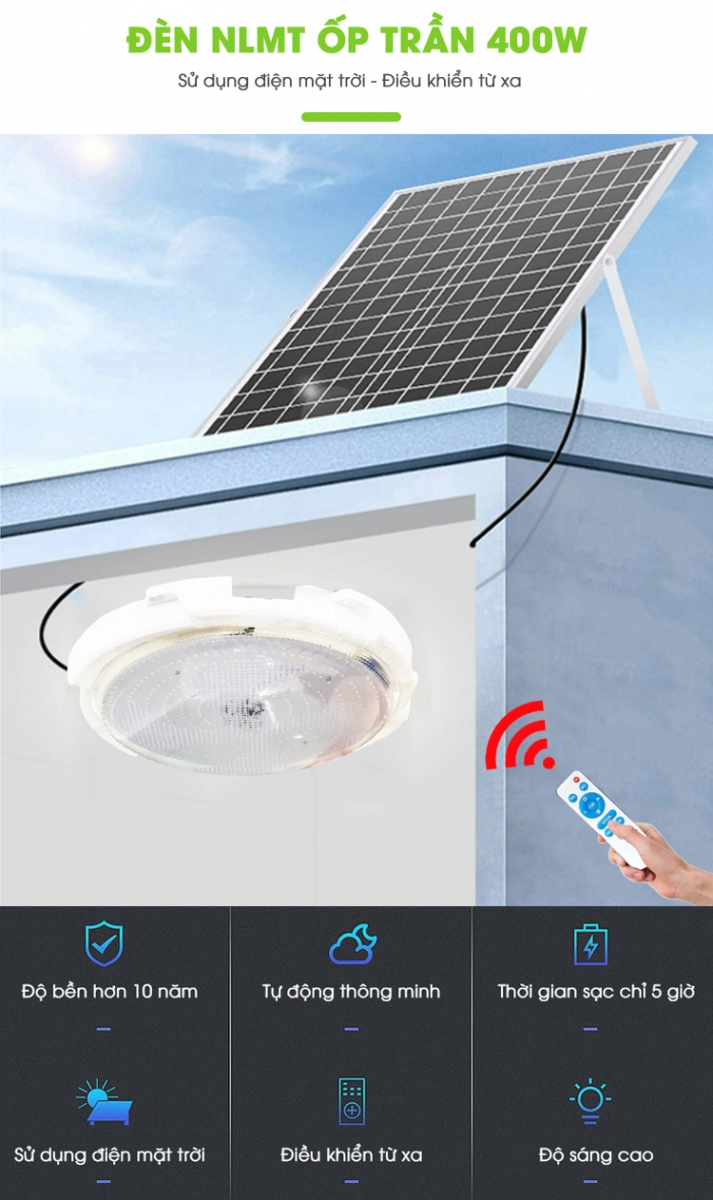 Đèn năng lượng mặt trời ốp trần 500w OT-500 mẫu mới