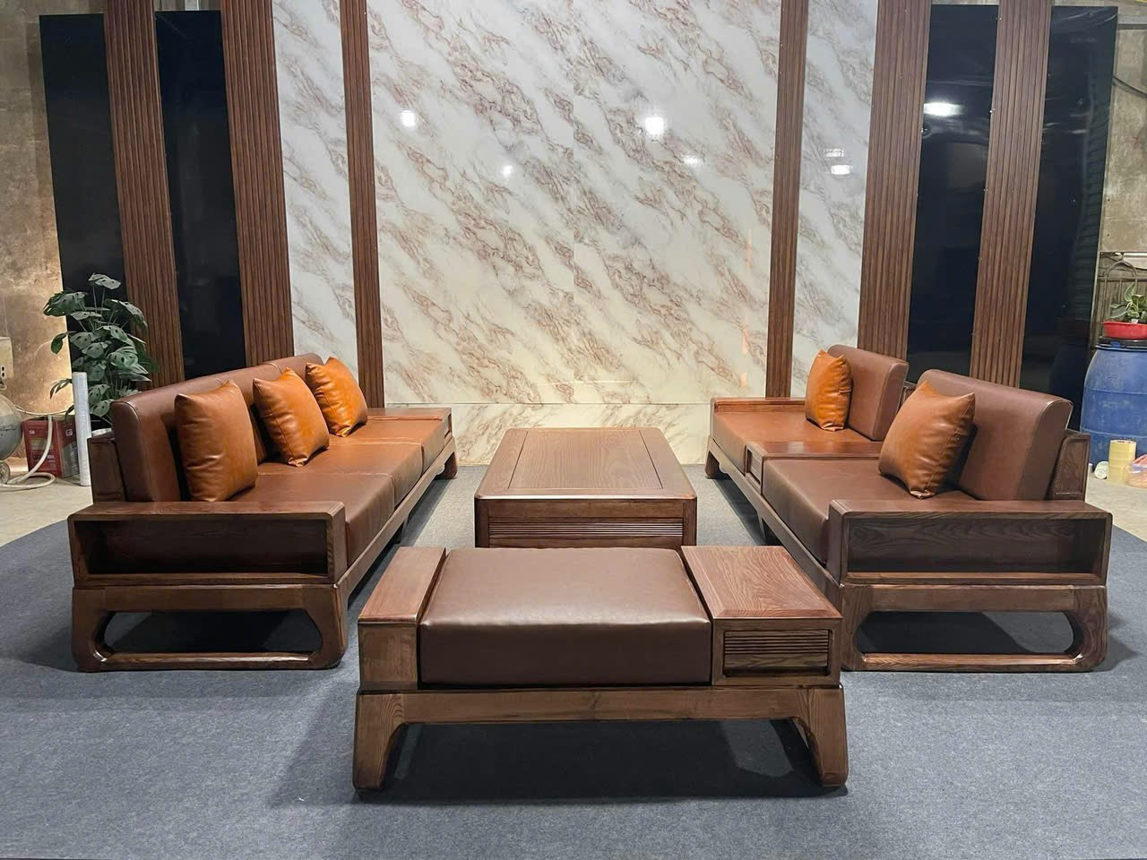 Bộ ghế sofa 2 văng chân quỳ chữ U gỗ sồi Nga GVHN01