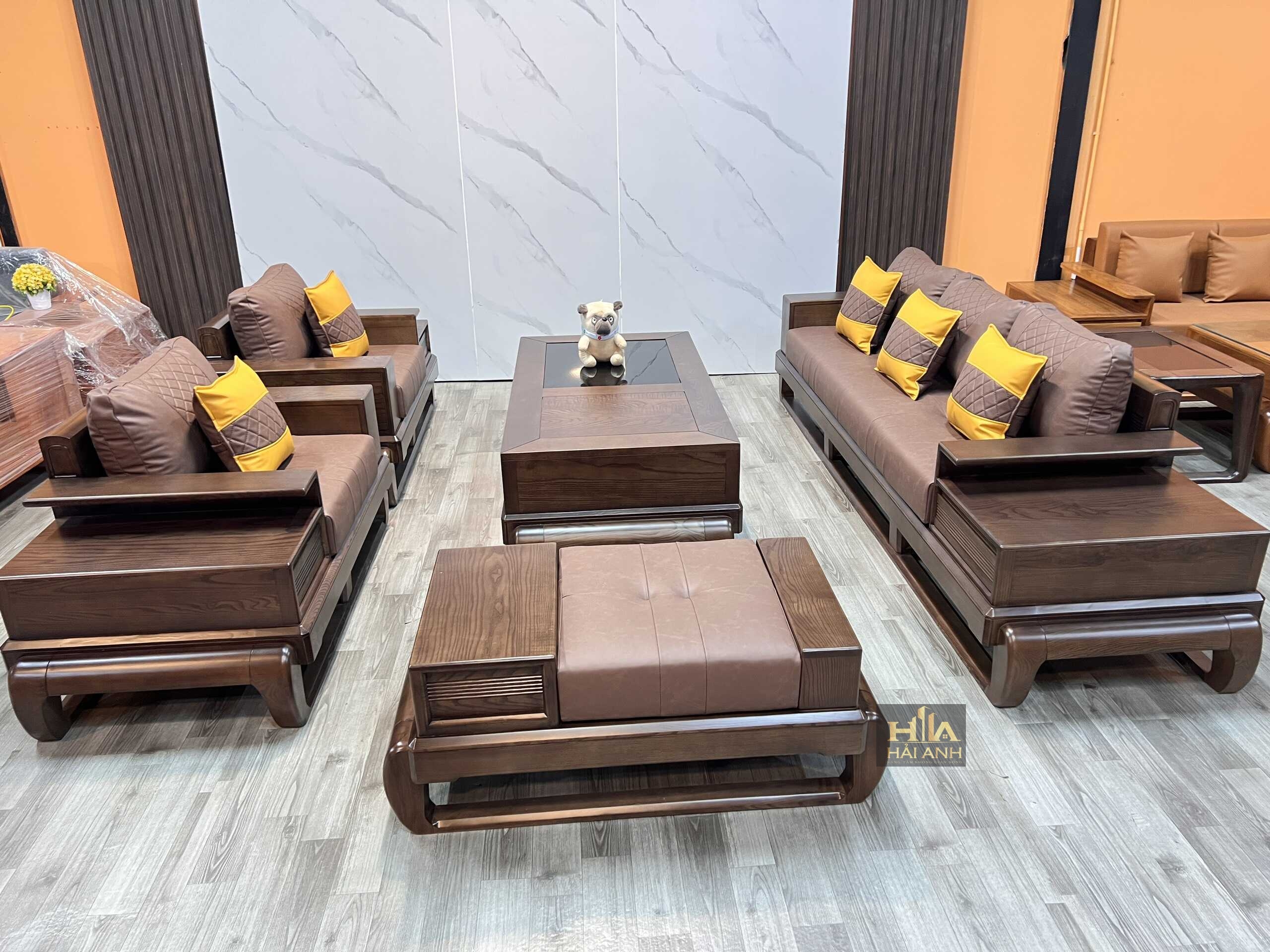 Bộ ghế sofa 2 văng chân quỳ chữ U gỗ sồi Nga GVHN01