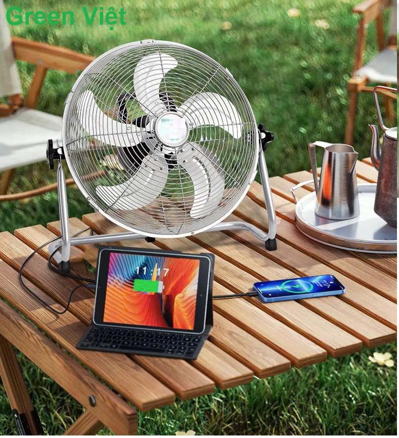 Quạt bàn năng lượng mặt trời mã Q01 mầu Inox - Quạt tích điện