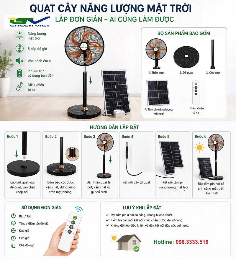 Quạt cây năng lượng mặt trời QCG-26 Tích Điện