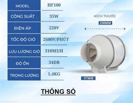 Quạt Hút Mùi Thông Gió Nối Ống Cao Cấp HGP-100