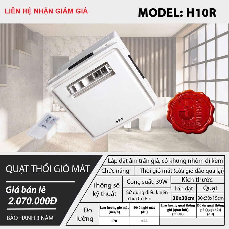 Quạt Thổi Gió Mát Nhà WC H10R