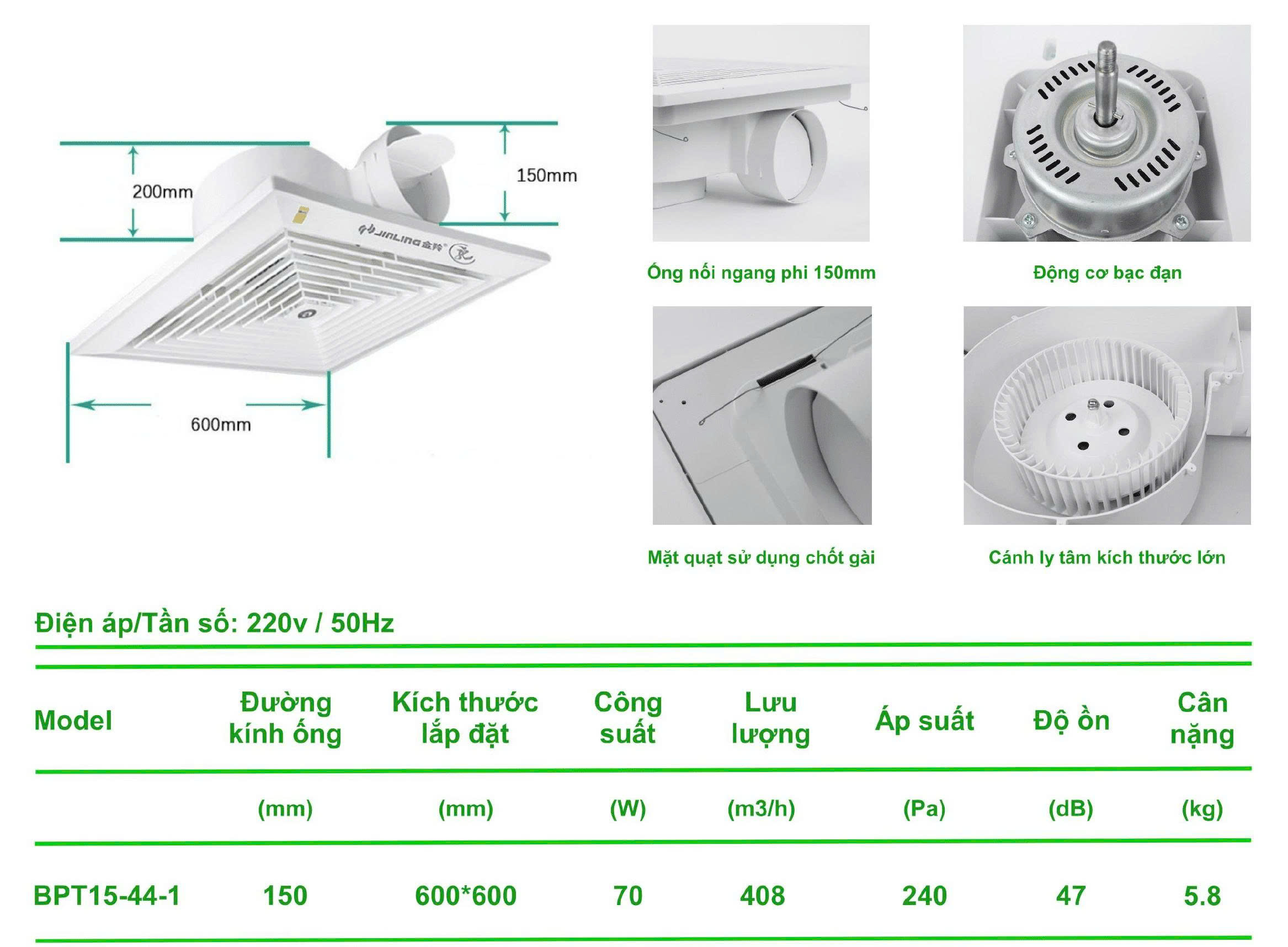 Quạt thông gió âm trần QTGV02 600x600 cao cấp