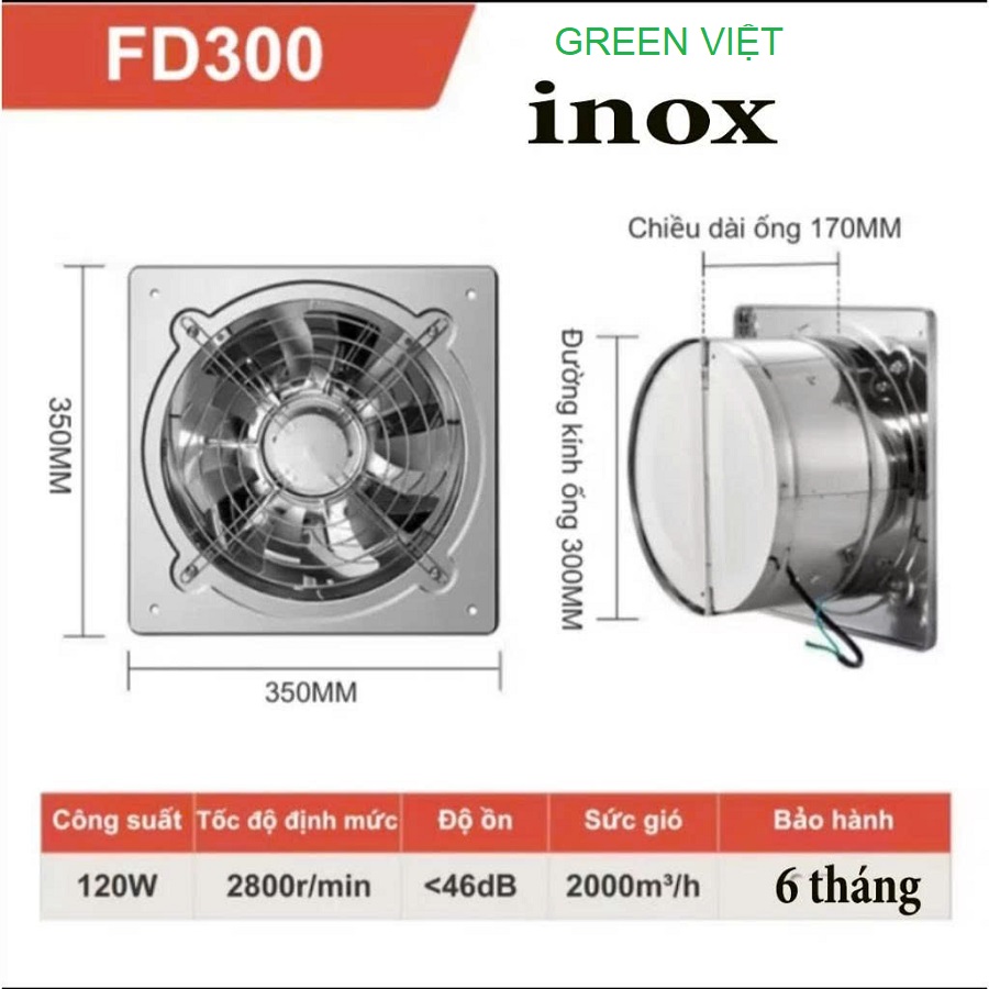 Quạt Thông Gió INox FD150, FD200, FD250, FD300 – Green Việt