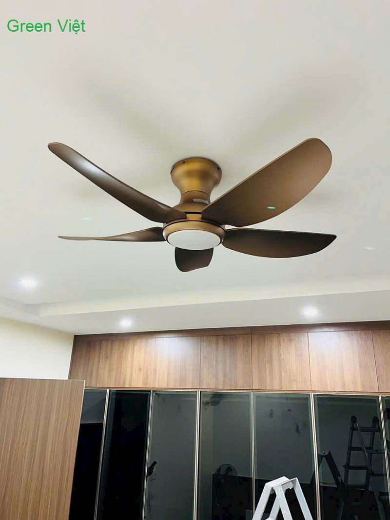 Quạt Trần Đèn 5 Cánh QGV41 Màu Đồng Cát Cho Trần Thấp