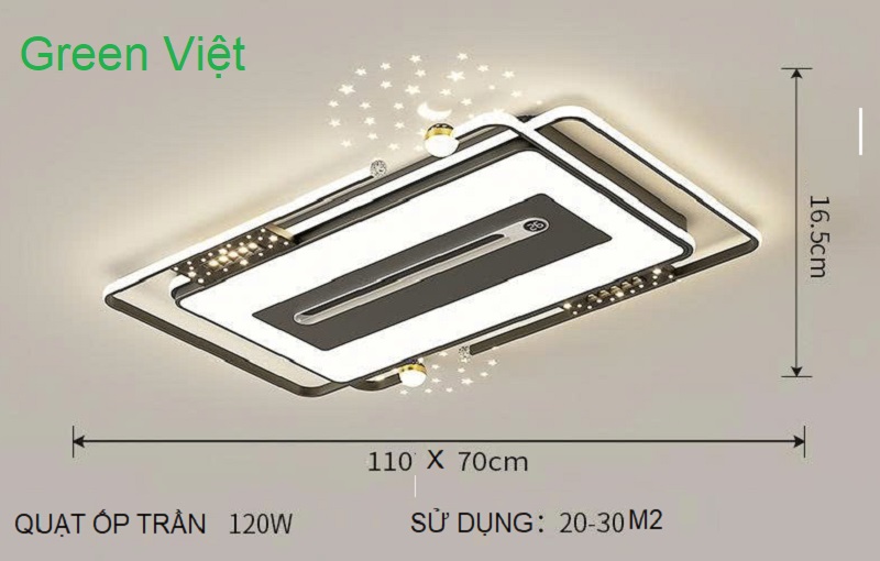 Quạt trần đèn ốp trần QTD02 chung cư phong cách hiện đại
