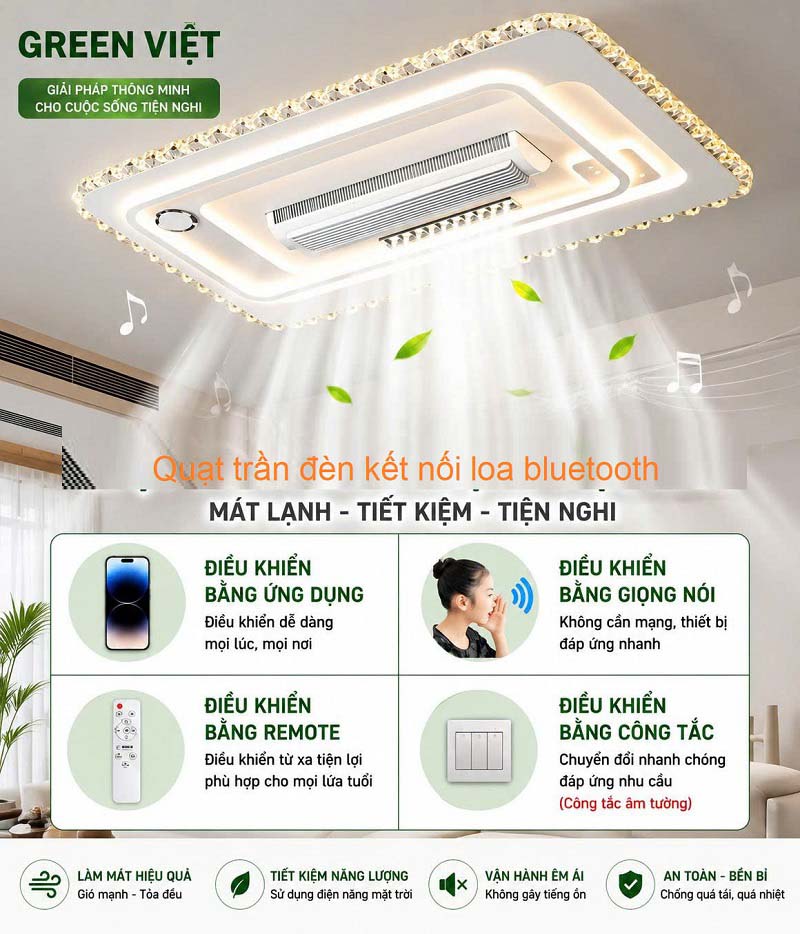 Quạt trần đèn không cánh QTDOP12 kết nối loa bluetooth
