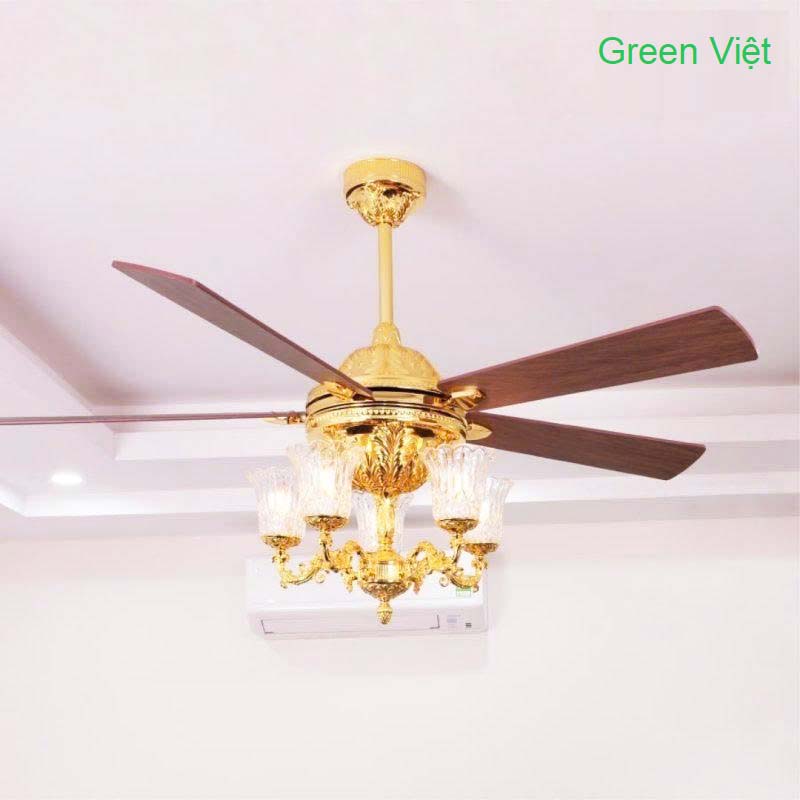 Quạt Trần Đèn Mạ Vàng 24K FY968 5 Cánh Cao Cấp Green Việt