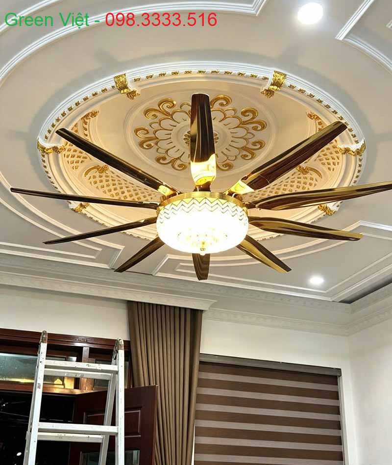Quạt Trần Đèn Phòng Khách QT178 Cánh Dài Cao Cấp Màu Vàng