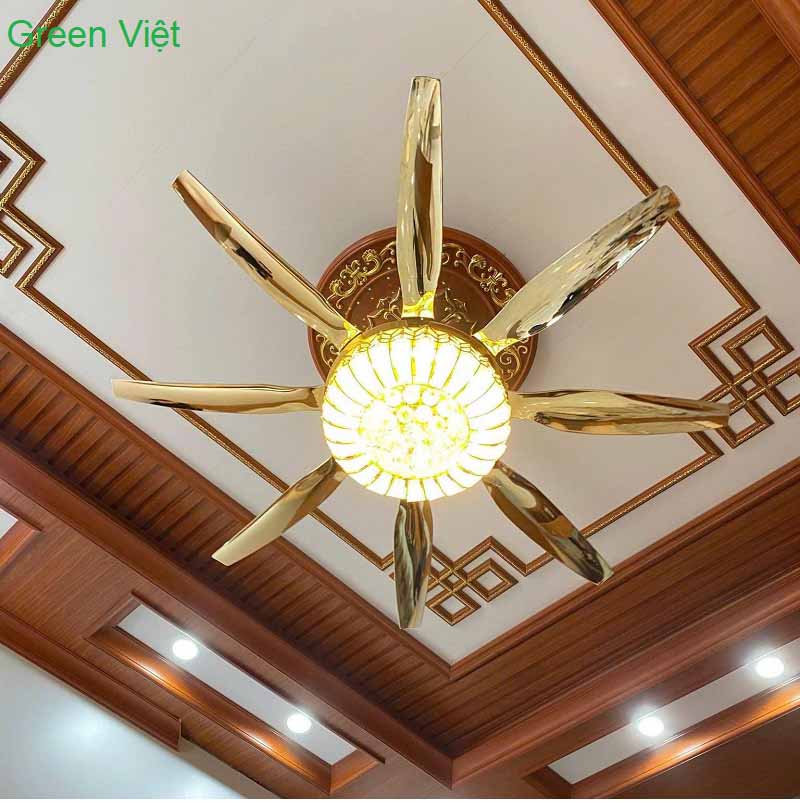 Quạt Trần Đèn Phòng Khách QT178 Cánh Dài Cao Cấp Màu Vàng