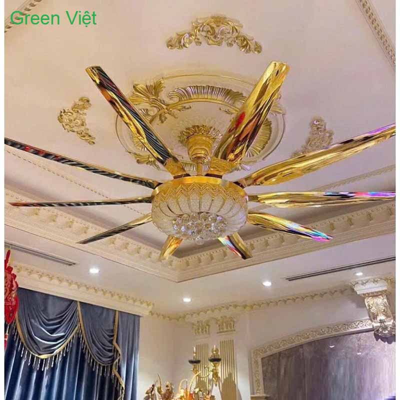 Quạt Trần Đèn Phòng Khách QT178 Cánh Dài Cao Cấp Màu Vàng