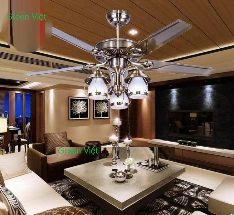 Quạt trần đèn phòng khách QTDG013 Cao Cấp Green Việt