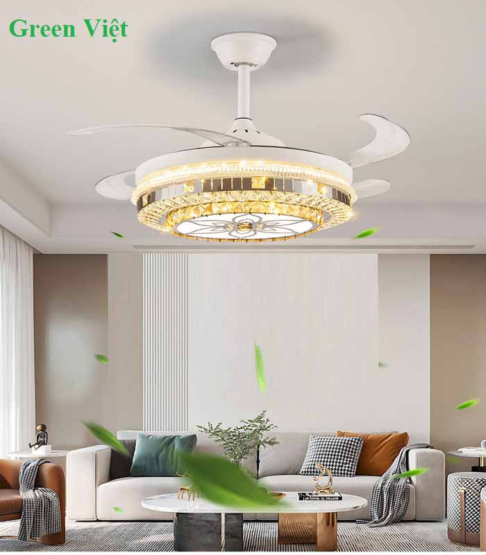 Quạt trần đèn phòng khách QTDK03 cánh cụp cánh xòe
