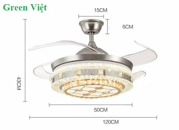 Quạt trần đèn phòng khách QTDK03 cánh cụp cánh xòe