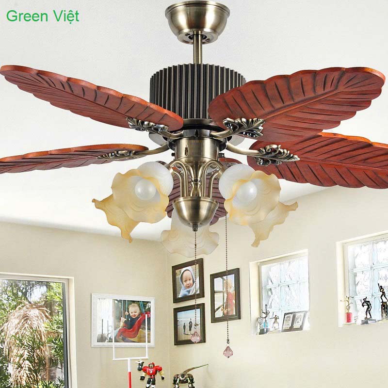 Quạt Trần Đèn QC05 Hình Lá Cọ Sang Trọng Green Việt