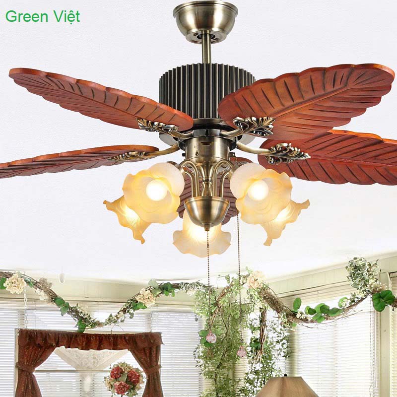 Quạt Trần Đèn QC05 Hình Lá Cọ Sang Trọng Green Việt