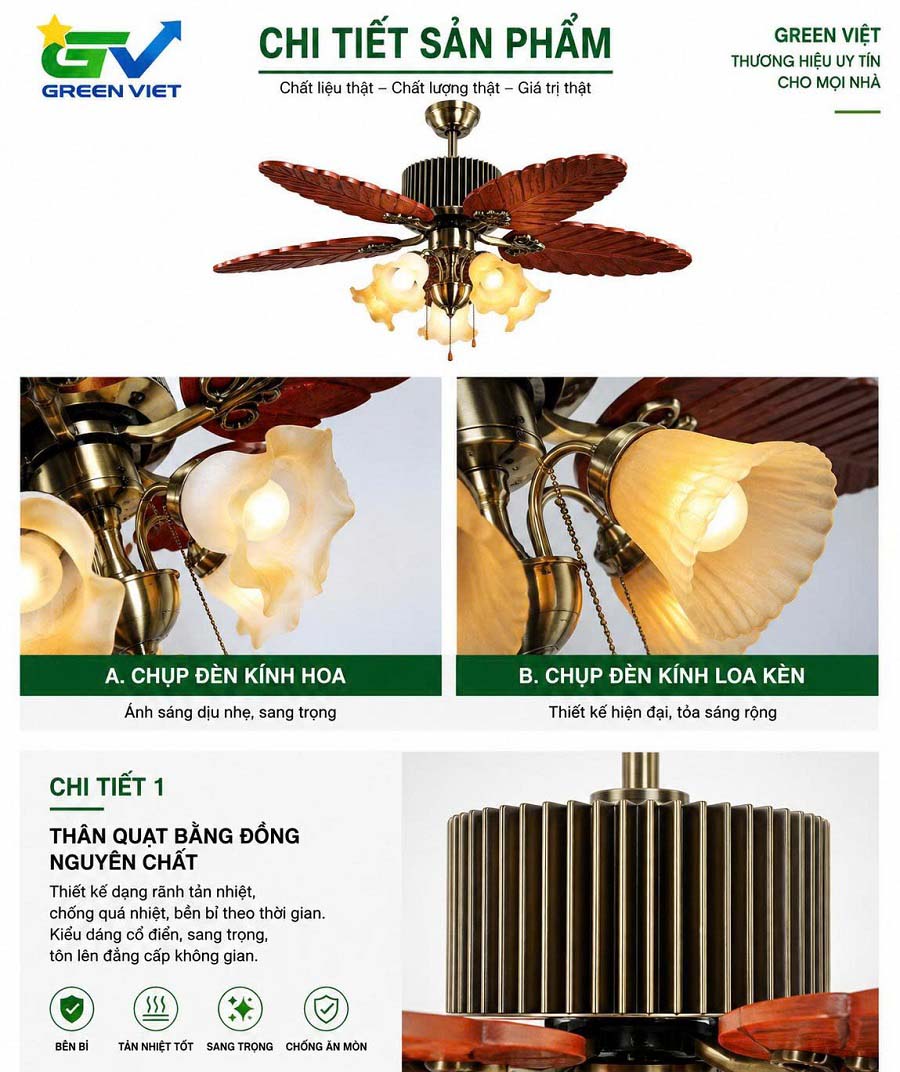 Quạt Trần Đèn QC05 Hình Lá Cọ