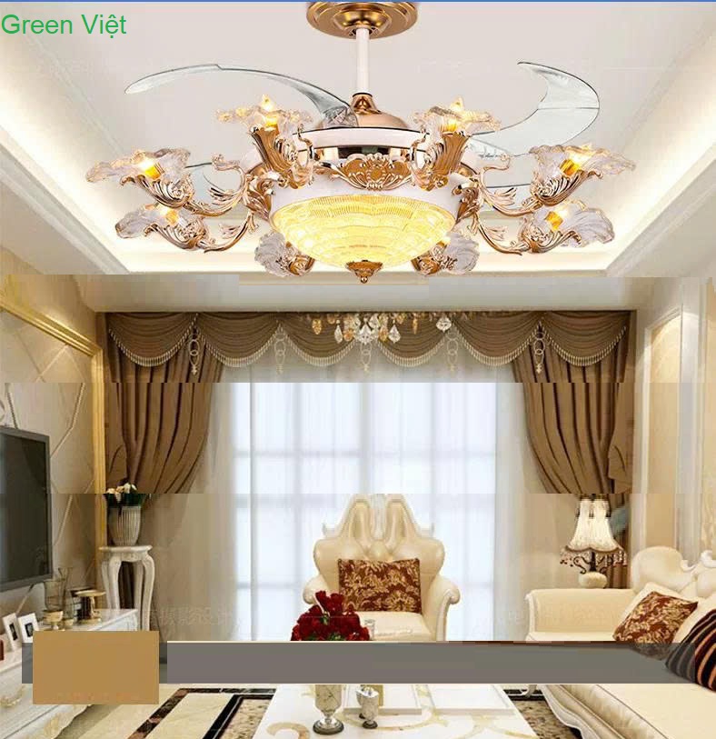Quạt Trần đèn trang trí Cao Cấp KNQ040 - Quạt Vương Gia lắp biệt thự