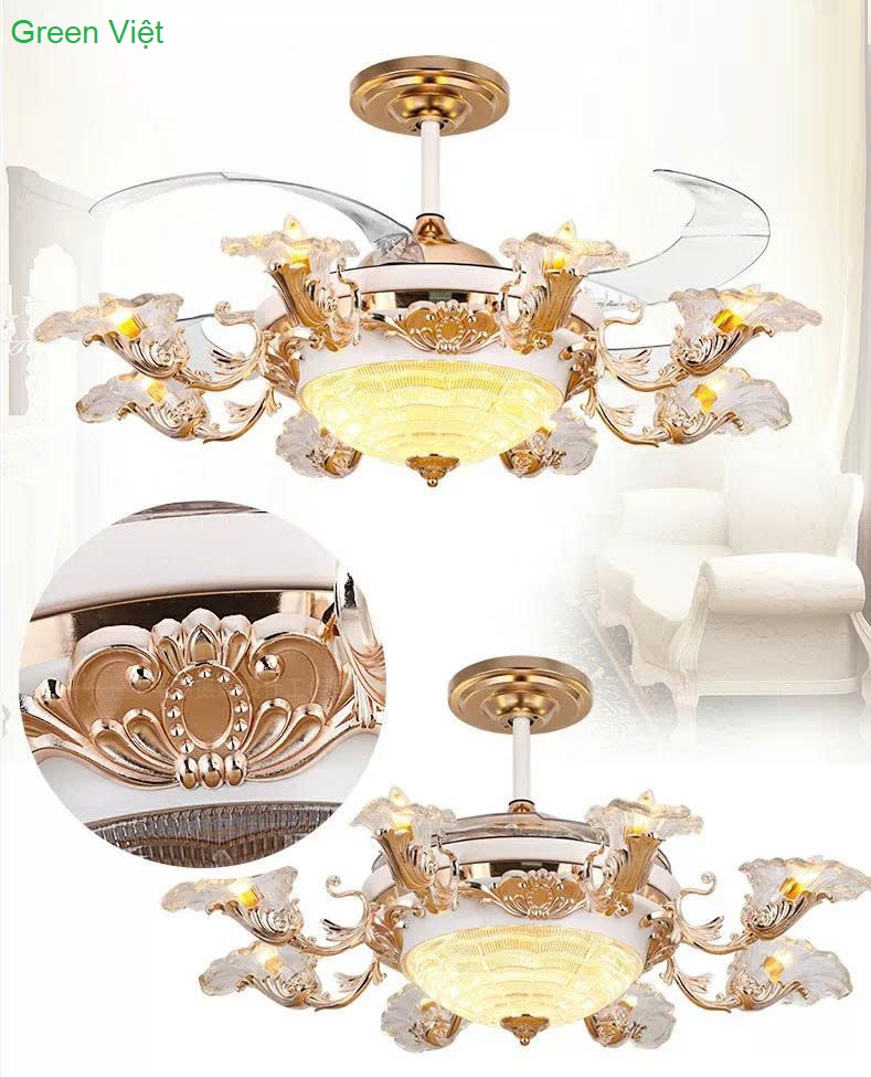 Quạt Trần đèn trang trí Cao Cấp KNQ040 - Quạt Vương Gia lắp biệt thự
