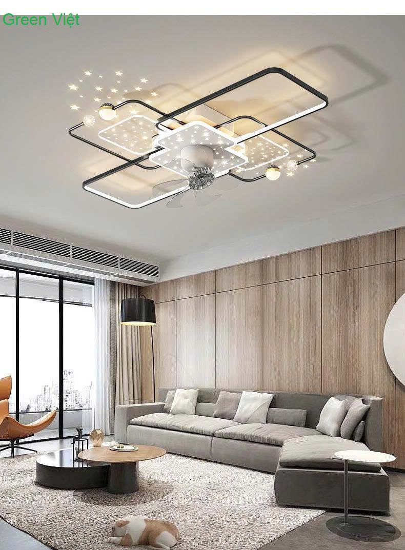 Quạt Trần Đèn Trang Trí QTHD02 Phòng Khách Ốp Trần