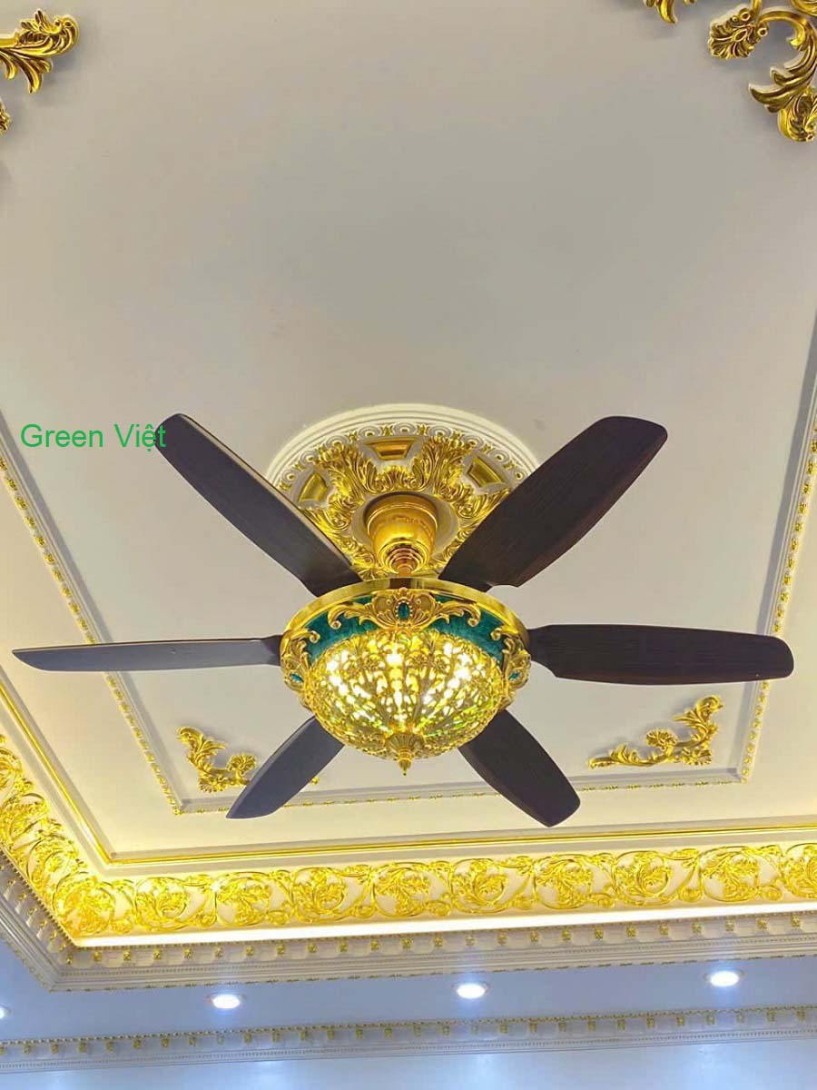 Quạt Trần Đèn Trang Trí Sang Trọng QTDST05 Mạ Vàng 24K Lắp Biệt Thự